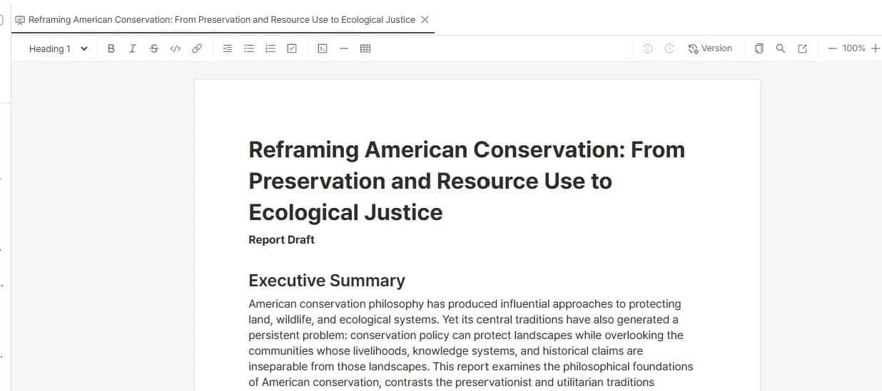 Editing a report draft in Wissly's document editor